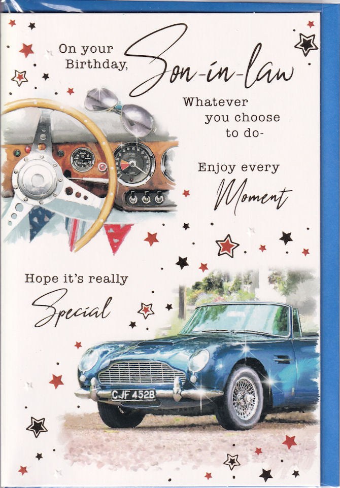 Classic Cars On Your Birthday Son-In-Law Card - Simon Elvin