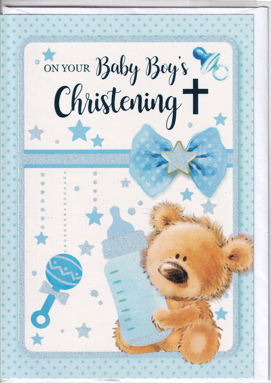 Baby Boy's Christening Card - Silverline