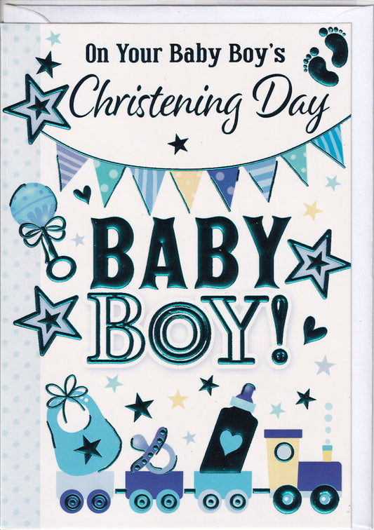 On Your Baby Boy's Christening Day Card - Silverline