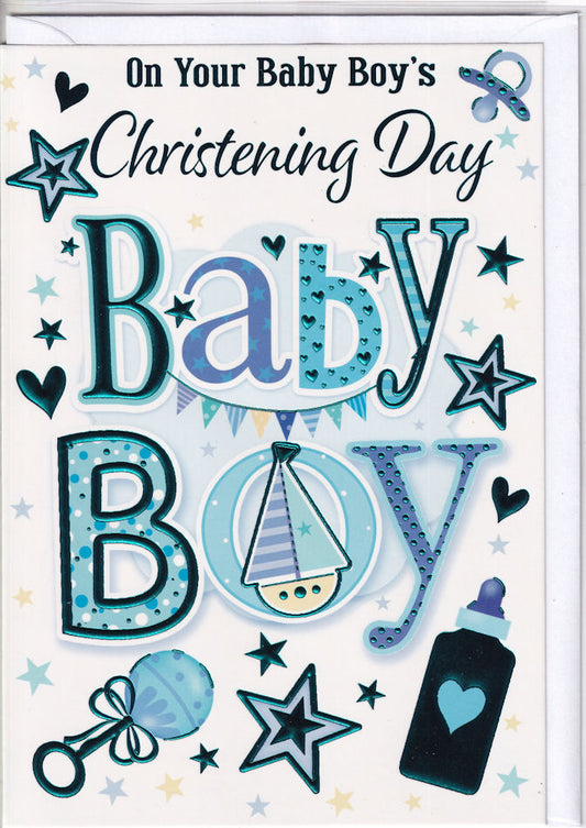 Baby Boy's Christening Day Card - Silverline