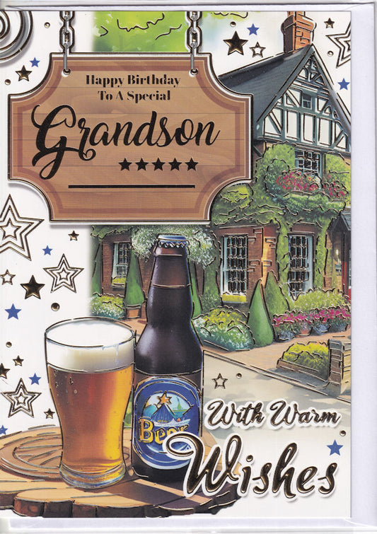 Beer Special Grandson Happy Birthday Card - Silverline
