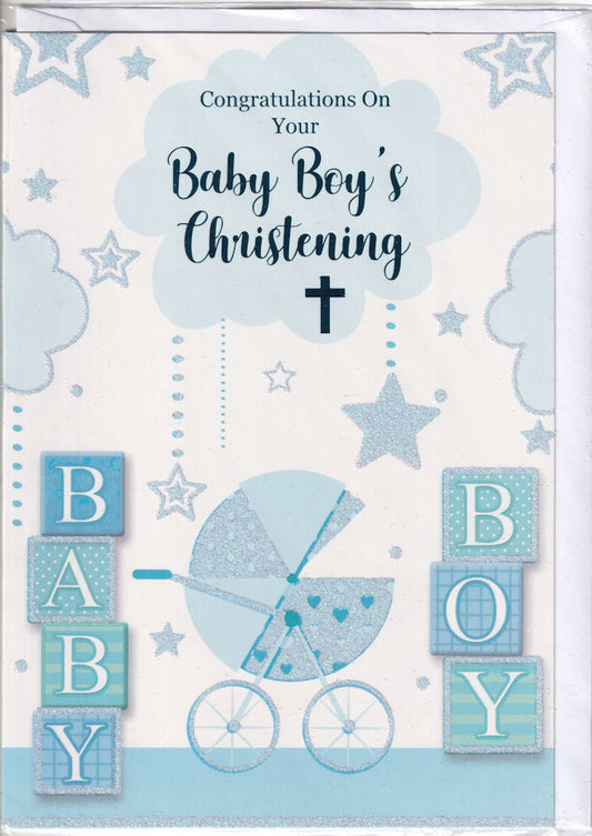 Congratulations On Your Baby Boy's Christening Card - Silverline