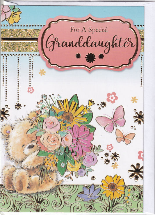 Flowers For A Special Granddaughter Birthday Card - Silverline