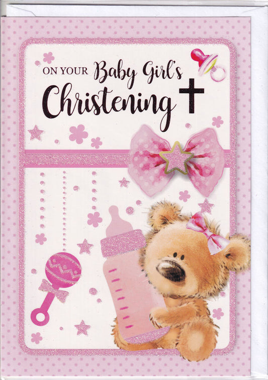 Baby Girl's Christening Card - Silverline