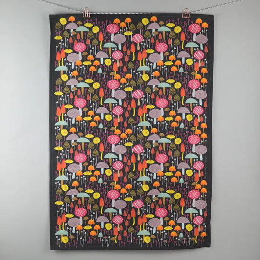Dark Toadstool And Mushrooms Cotton Tea Towel - Maggiemagoo Designs