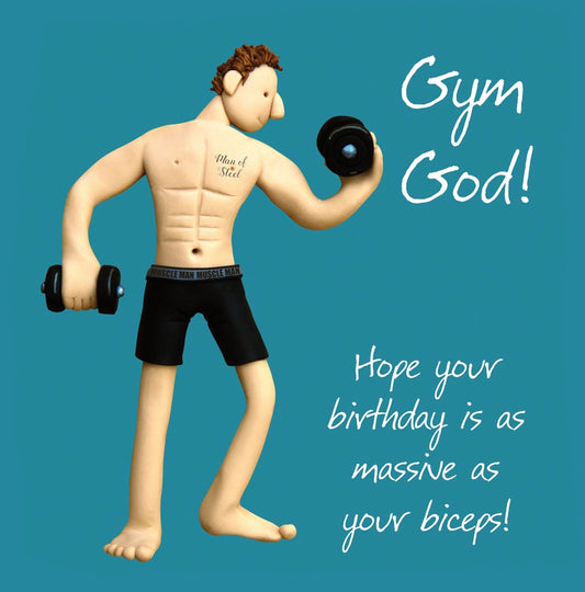 Gym God! Massive Biceps Male Birthday Card - Holy Mackerel