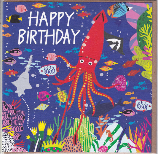 Red Squid Happy Birthday Card - Earlybird Designs