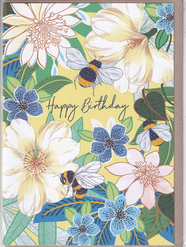 Floral Bees Happy Birthday Card - Earlybird Designs
