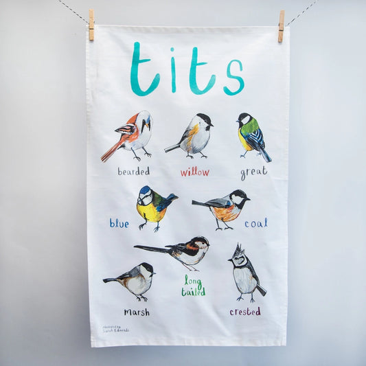 Tits Garden Birds Cotton Tea Towel - Sarah Edmonds