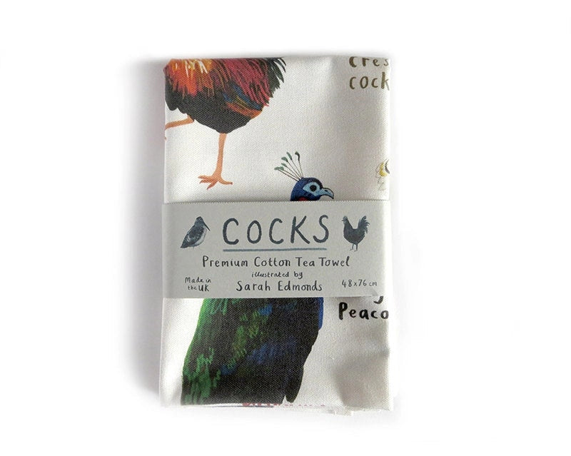 Cocks Birds Cotton Tea Towel - Sarah Edmonds