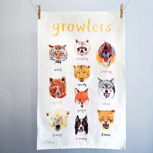 Growlers Animals Cotton Tea Towel - Sarah Edmonds